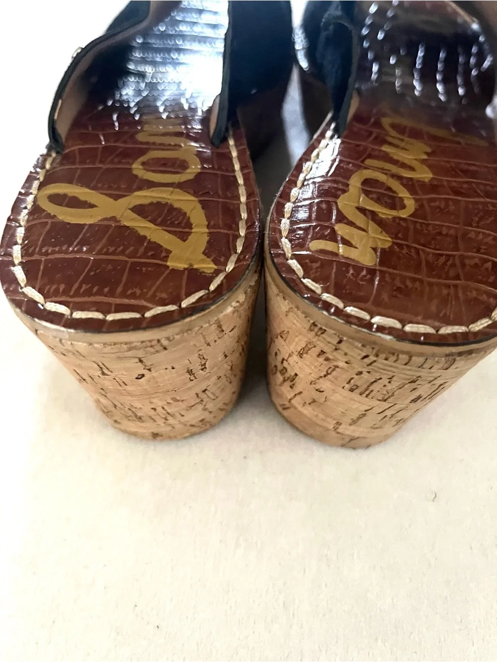 Sam Edelman Black Suede Cork Wedge Slides